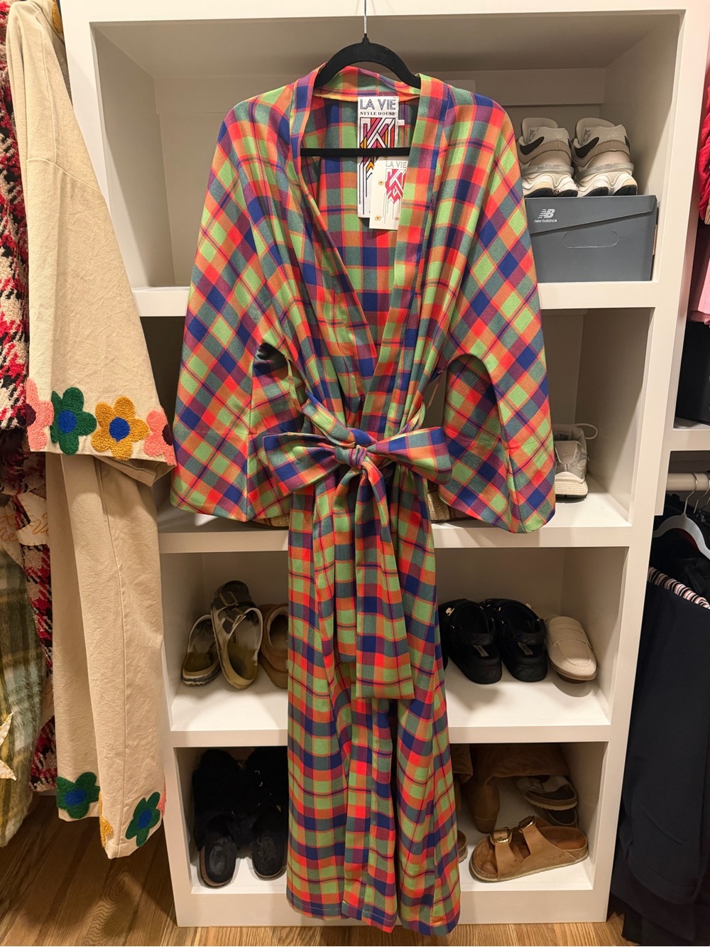 La Vie Style House Plaid Wrap Maxi Dress - Green/Blue/Red